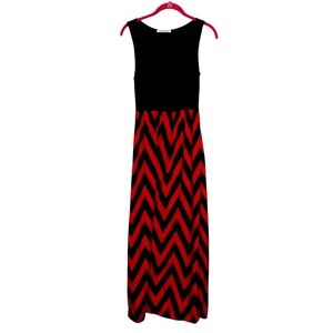 Color Me Red Chevron Print Black Red Long Maxi Length Dress Small Sleeveless